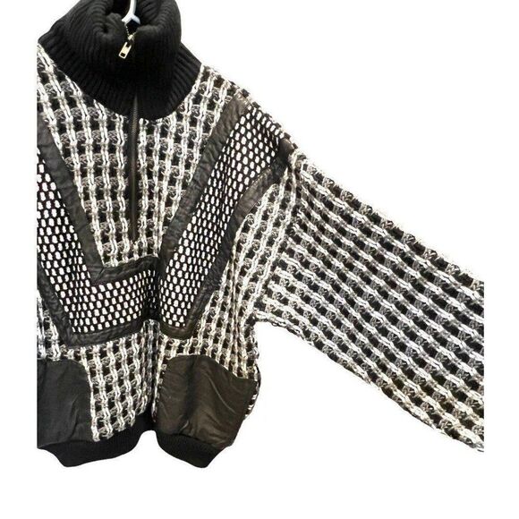 Retro Streetwear First Class Men Vintage Genuine Leather Knit Sweater Jacket - Picture 4 of 12